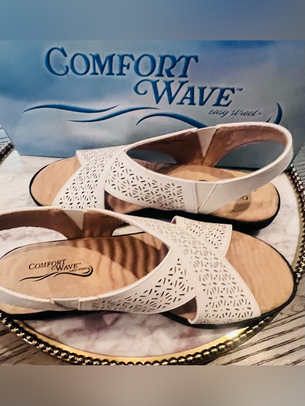 Easy Street Comfort Wave White Laser-Cut Slingback Sandals | Sz. 6 (NWB) - Picture 5 of 13